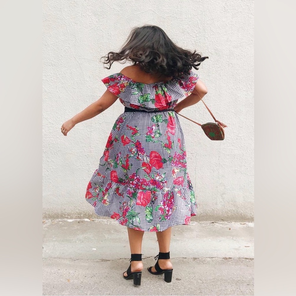 Red and Black Floral Dress